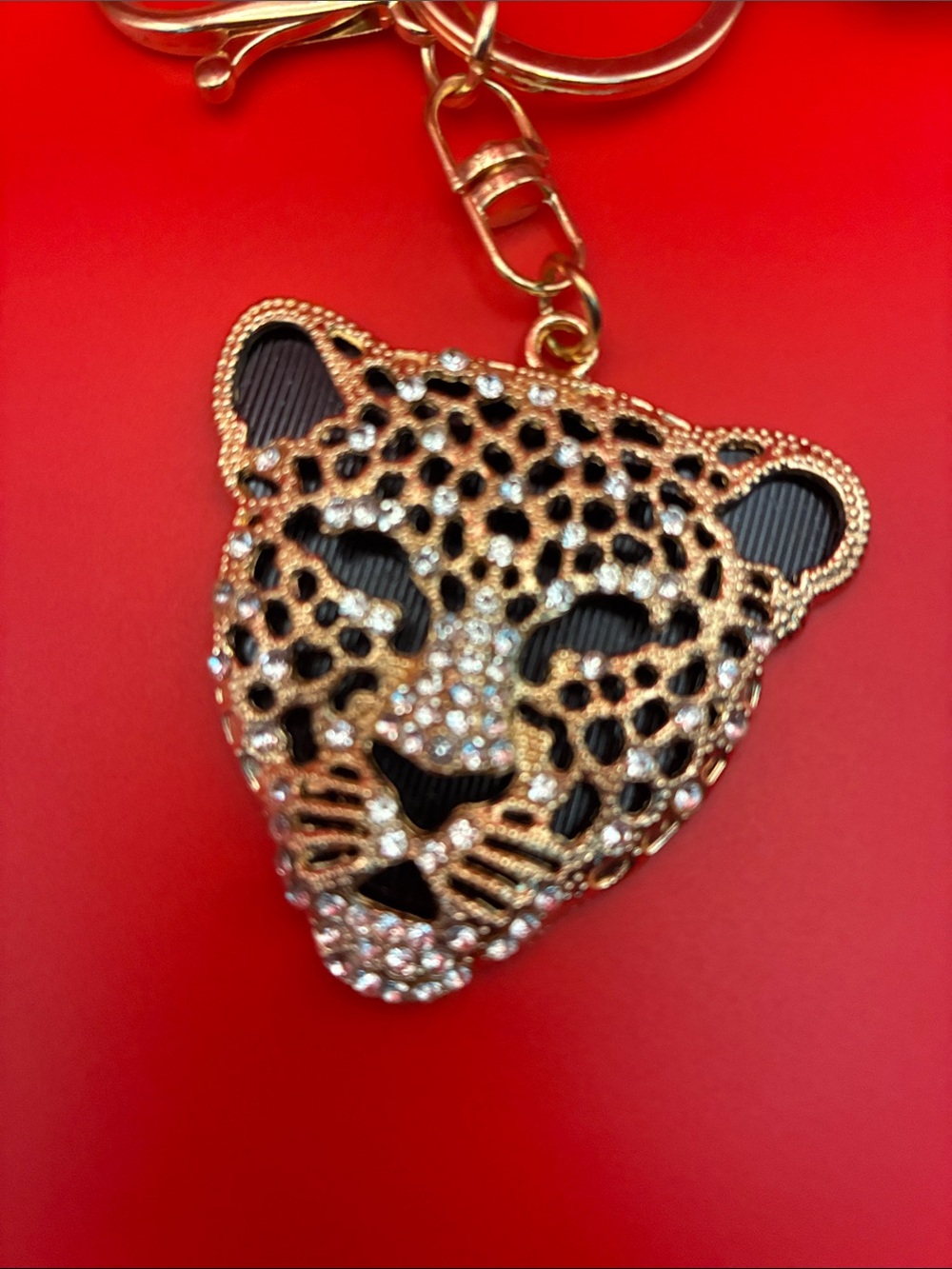 Gold and Black Leopard Head Keychain Charm - Picture 3 of 4